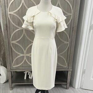 ANTONIO MELANI Cream Midi Dress with Ruffle Sleeves